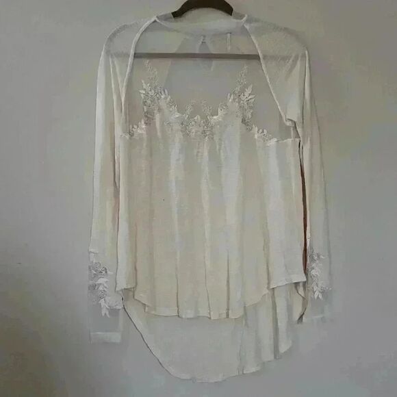 Free People Tops - Free People Sheer Lace Button Neck Long Sleeve Top Size XS Extra Small